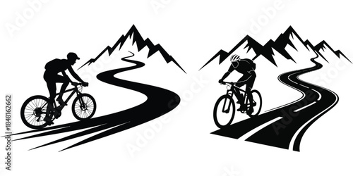 Silhouette of a cyclist riding a bike on the road