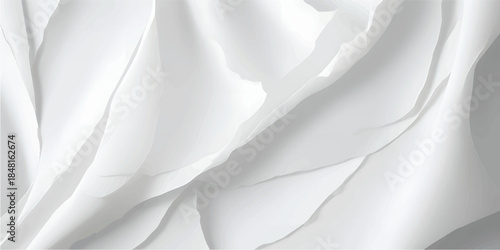 Smooth white silk fabric background with soft satin waves and flowing textile curves creates a light textured material design for a wedding backdrop or fashion surface