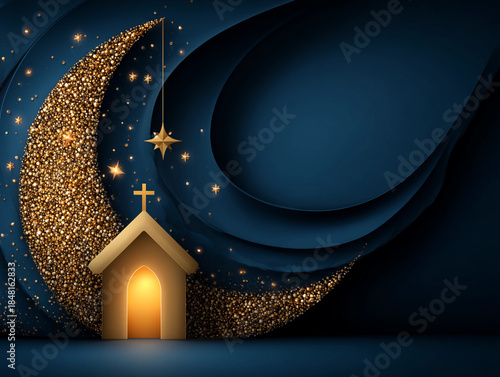 Church and star on the moon with sparkles during night time