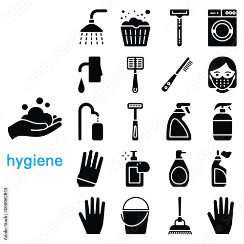 Set of cleaning icons and symbols for products and kitchen use