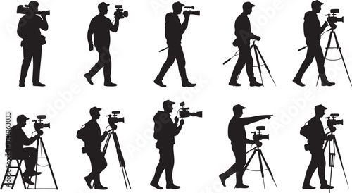 Cameraman silhouettes capturing moments Vector, illustration