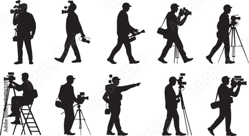Cameraman silhouettes capturing life's moments Vector, illustration