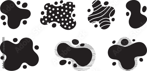 Collection of abstract black blobs with various textures and patterns Vector, illustration