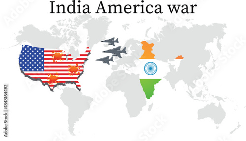 America India war fighter jet blast missiles fire America map India map nuclear war world war teriffs war economic crisis