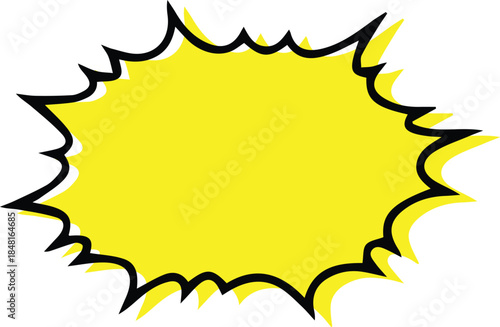 yellow comic book burst starburst explosion shape with black outline for promotions isolated on white background.