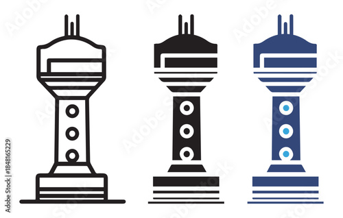 Flight Control Tower Icon Vector Illustration for Airport, Aviation, and Travel Design. Minimalist Control Tower Vector Icon in Flat and Line Style for Web, App, and UI Projects.