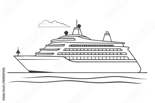 Massive Passenger Liner Sea Voyage Line Drawing