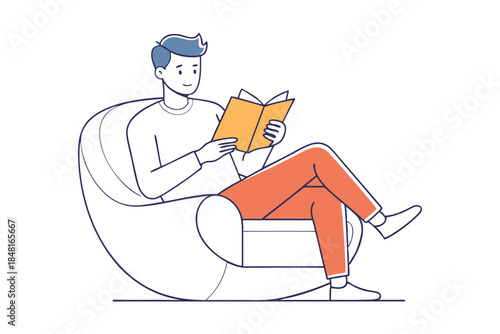 Relaxed Man Resting in Comfortable Armchair Line Drawing