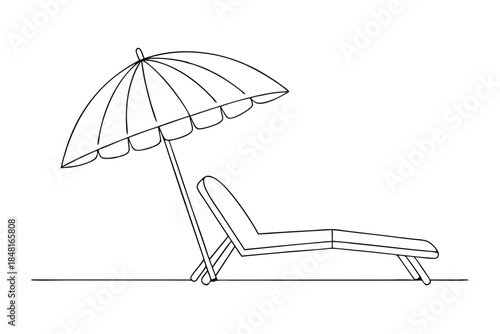 Tropical Resort Lounge Chair and Beach Umbrella Sketch