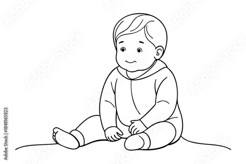Adorable Toddler in Onesie Sitting Line Art