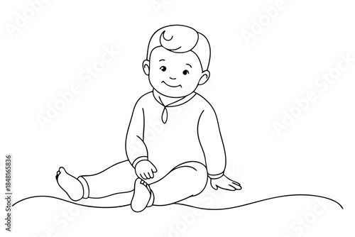Cute Baby Playing on Floor Outline Sketch