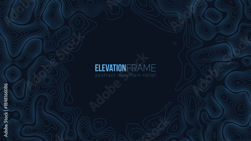 Abstract contour mountain elevation landscape map. Abstract minimal relief topographic map. Terrain contour vector grid with a central place for text.