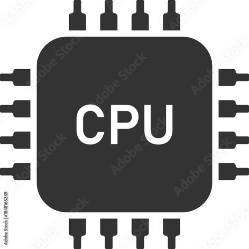 Solid black CPU chip icon for tech use