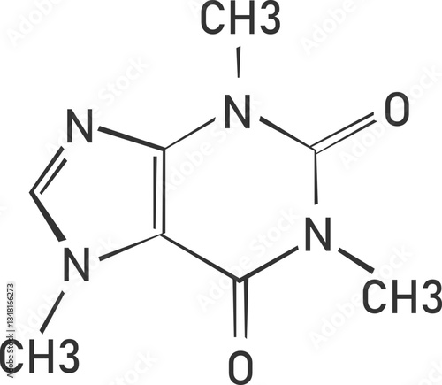 Chemical structure of caffeine compound vector