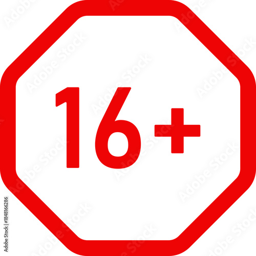 Red 16 plus age restriction warning sign