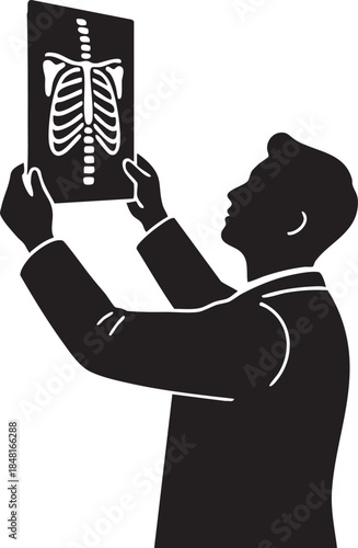 Doctor Examining X-ray Film Radiology Diagnostic Silhouettes isolated on white background