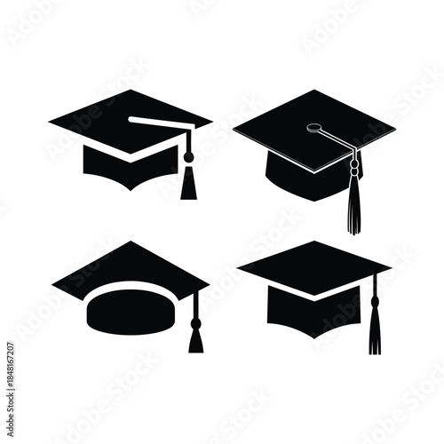 Graduation caps collection isolated on white background, Vector, illustration