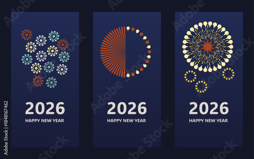 2026 Merry Christmas and Happy New Year greeting cards set. Vector illustration concepts for background, greeting card, party invitation card, website banner, social media banner, marketing material