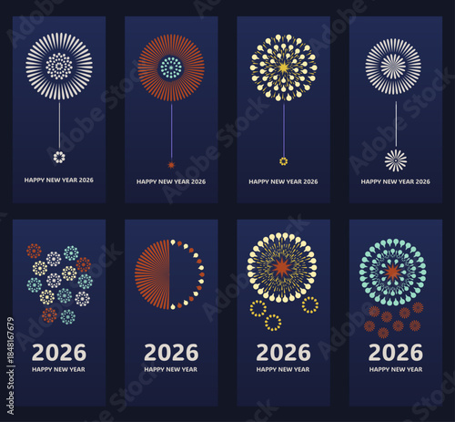 2026 Merry Christmas and Happy New Year greeting cards set. Vector illustration concepts for background, greeting card, party invitation card, website banner, social media banner, marketing material