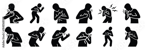 set of asthma attack silhouette icon vector illustration isolated on white background