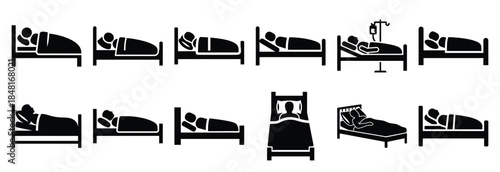 set of bedridden patient silhouette icon vector illustration isolated on white background