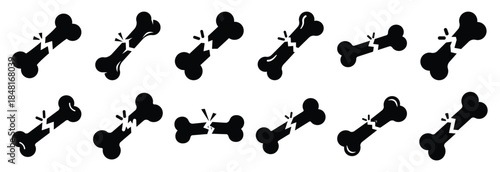 set of broken bone silhouette icon vector illustration isolated on white background