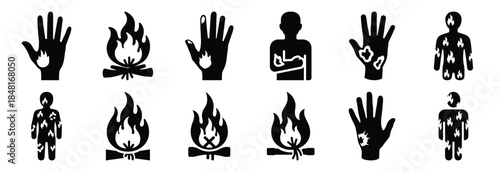 set of burn injury silhouette icon vector illustration isolated on white background
