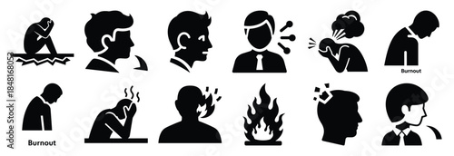 set of burnout silhouette icon vector illustration isolated on white background