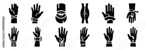 set of carpal tunnel silhouette icon vector illustration isolated on white background