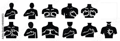 set of chest pain silhouette icon vector illustration isolated on white background