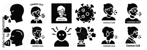 set of common cold silhouette icon vector illustration isolated on white background