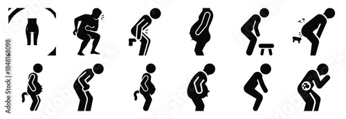 set of constipation silhouette icon vector illustration isolated on white background