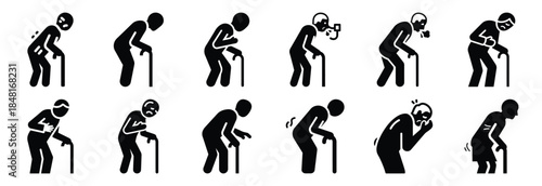 set of elderly illness silhouette icon vector illustration isolated on white background