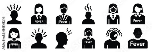 set of fever silhouette icon vector illustration isolated on white background