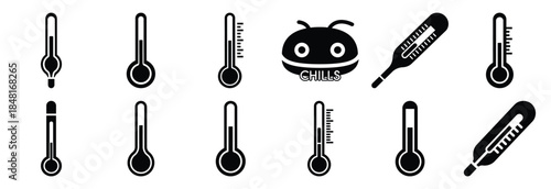 set of fever thermometer silhouette icon vector illustration isolated on white background