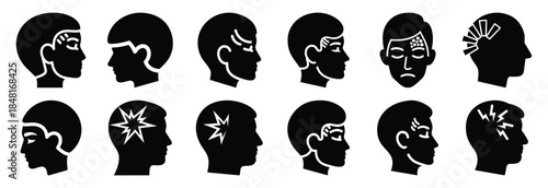 set of headache silhouette icon vector illustration isolated on white background