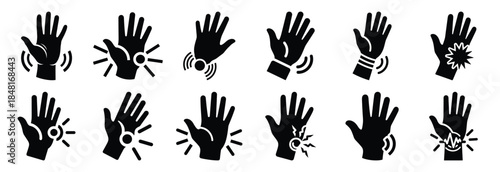 set of hand pain silhouette icon vector illustration isolated on white background