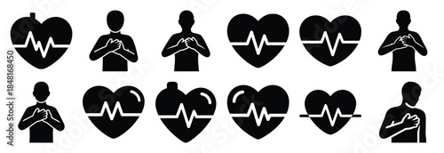 set of heart attack silhouette icon vector illustration isolated on white background