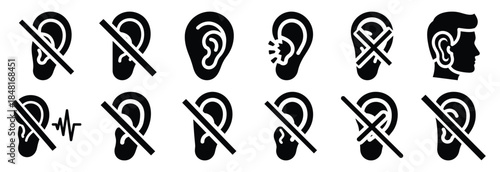set of hearing loss silhouette icon vector illustration isolated on white background