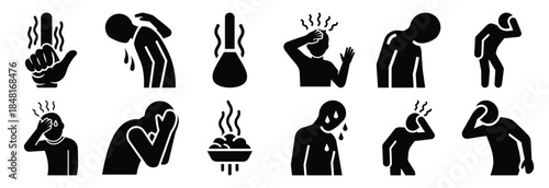 set of heat exhaustion silhouette icon vector illustration isolated on white background