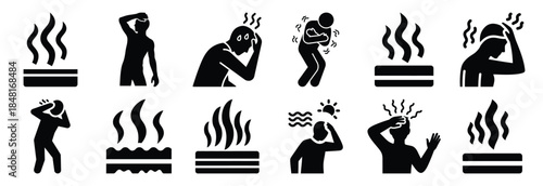 set of heat stroke silhouette icon vector illustration isolated on white background