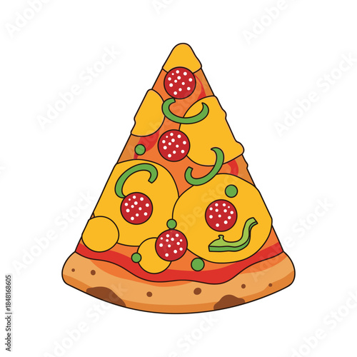 Delicious slice of pepperoni pizza Vector