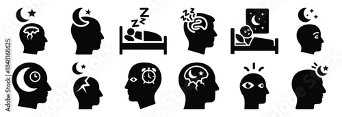set of insomnia silhouette icon vector illustration isolated on white background