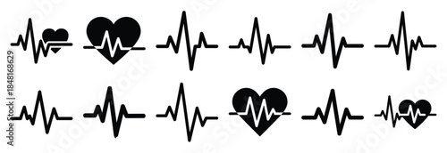 set of irregular heartbeat silhouette icon vector illustration isolated on white background