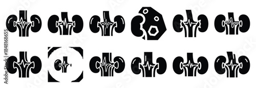 set of kidney pain silhouette icon vector illustration isolated on white background