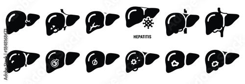 set of liver disease silhouette icon vector illustration isolated on white background