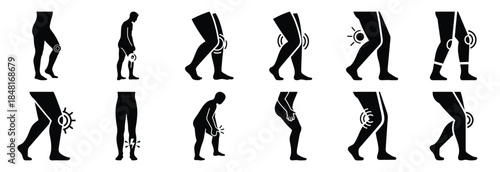 set of leg pain silhouette icon vector illustration isolated on white background