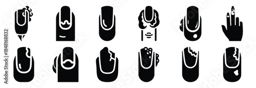set of nail infection silhouette icon vector illustration isolated on white background