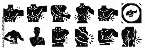 set of muscle pain silhouette icon vector illustration isolated on white background