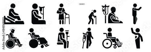 set of recovery patient silhouette icon vector illustration isolated on white background